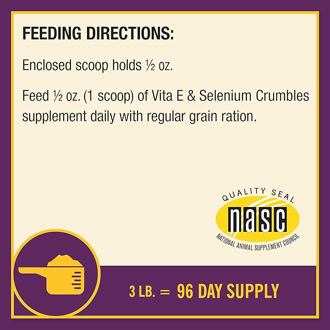 Farnam Horse Health Vita E &amp Selenium Crumbles Horse Vitamin Supplement Supports optimal muscle health &amp antioxidant support 3 lbs. 96 day supply
