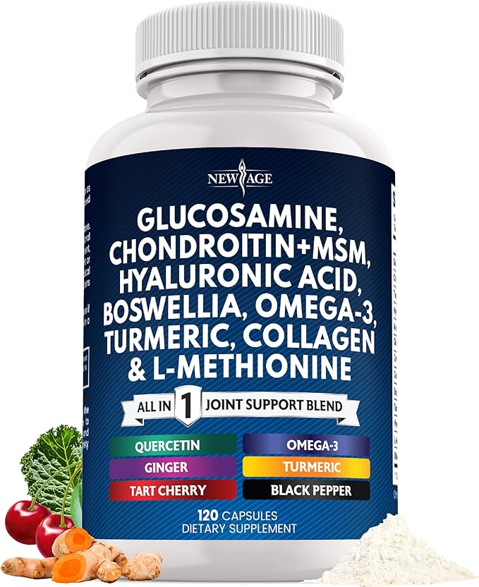 Glucosamine Chondroitin MSM Turmeric Curcumin Collagen Hyaluronic Acid Omega 3 – Joint Health Supplement for Men &amp Women – 120 Count