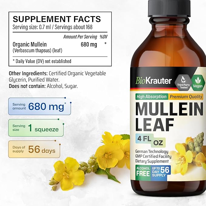 BIO KRAUTER Ashwagandha 90 Gummies &amp Mullein Tincture 4 Fl. Oz.