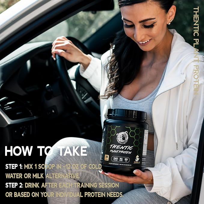THENTIC Plant Based Protein Powder - Non Dairy Vegan Protein Zero Artificial Ingredients Soy&ampGluten FreeNo Added Sugar 5.8g BCAADigestive EnzymesOrganic Superfoods.25 Servings (Vanilla) 1.9