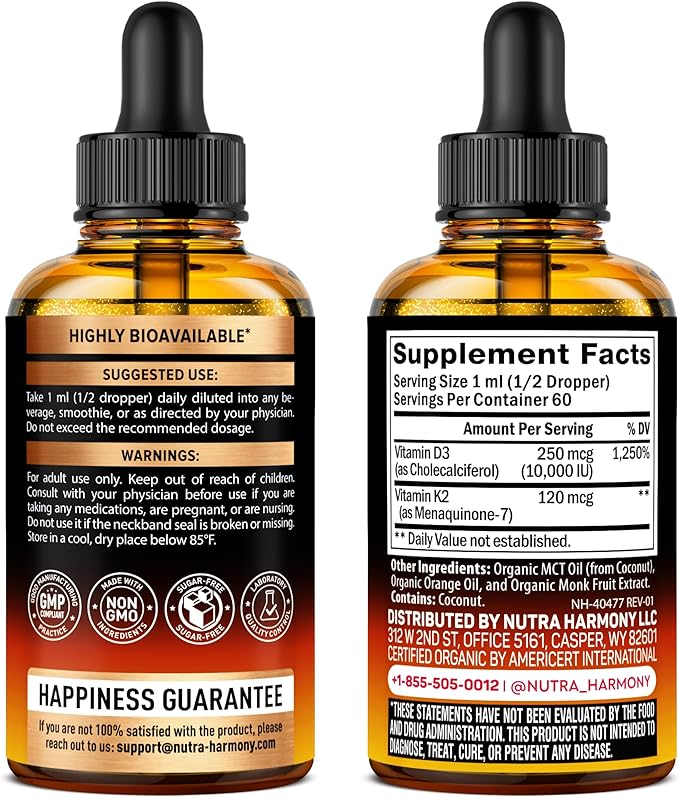 NUTRAHARMONY Organic Vitamin B12 &amp Vitamin D3 K2 Drops