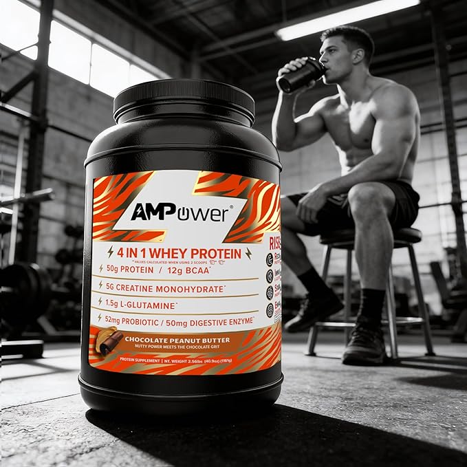 Chocolate Peanut Butter Whey Protein Powder | Scientifically-Designed Optimum Muscle Stack Gut Brain Immune | Protein BCAA Creatine L-Glutamine Probiotics Digestive Enzymes | 40.9oz
