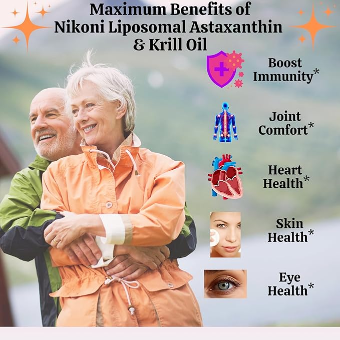 Nikoni Liposomal Astaxanthin 24mg with Kril Oil 500mg Supplement 60 softgels