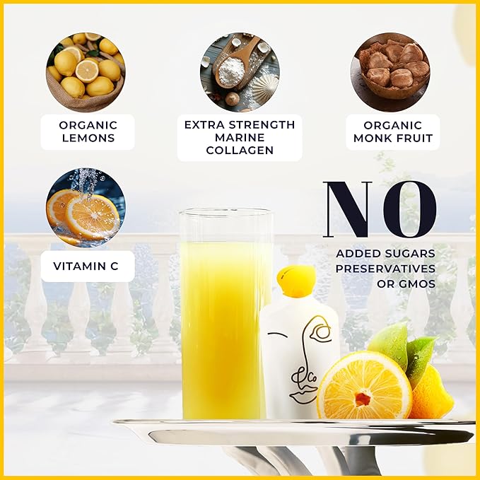 LEMON &amp CO. 8-Week Starter Kit Bundle – Liquid Collagen for Women + Insulated Bottle - 5000mg Marine Collagen Peptides for Skin Nails Hair &amp Gut Health | Organic Lemons Vitamin C No Preser