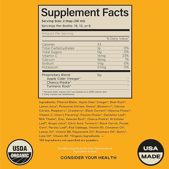 Gallbladder Complete Stone Breaker Liquid 8oz - Organic Gallbladder Support Formula Apple Cider Vinegar with Turmeric Lemon Hibiscus Chanca Piedra Sludge Cleanse Aid Fast Absorbing Made USA Herbal