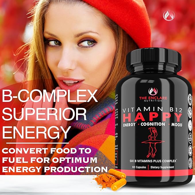 THE ENCLARE NUTRITION Vitamin B12 - B Complex Vitamins Supplement-Energy Metabolism Nervous System Support Brain Heart Tissue Health with Vitamin C &amp B(12 35678912) Vegan Max Strength