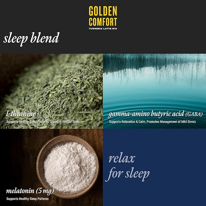 REFLUX GOURMET Golden Comfort Sleep Blend–Nighttime Reflux Relief &amp Sleep Aid–Turmeric Latte with Melatonin Gamma-Amino Butyric Acid (GABA) &amp L-Theanine–Enhanced Absorption 95% Curcuminoids–