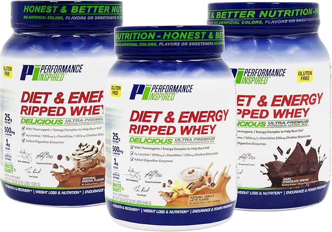 Performance Inspired Diet &amp Energy Whey Protein – 25G Clean Protein – L-Carnitine &amp Leucine – Digestive Enzymes – Green Tea Extract – Gluten-Free – 1g Sugar – Vanilla Latte – 2.4 lb