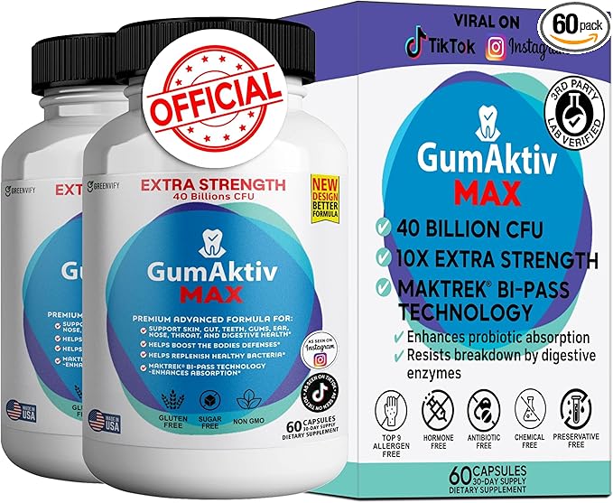 GumAktiv Max Probiotic Supplement 40 Billion CFU 60 Capsules Advanced Formula for Digestive Health (2)