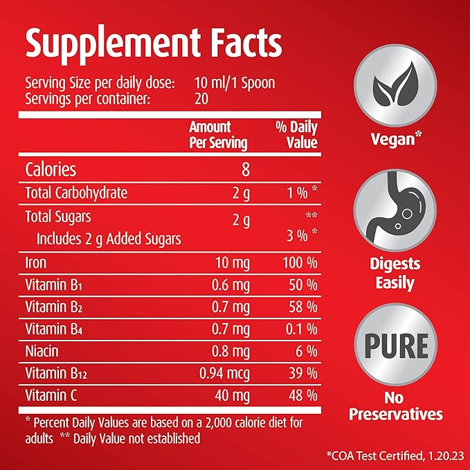 hübner Iron Vital Liquid Iron Supply Plus Vitamin C Dietary Supplement for Adults and Kids Vegan and Gluten-Free Fruit Flavor Box of 20 Packets 10 ml Each - 2 Pack (40 Packets)