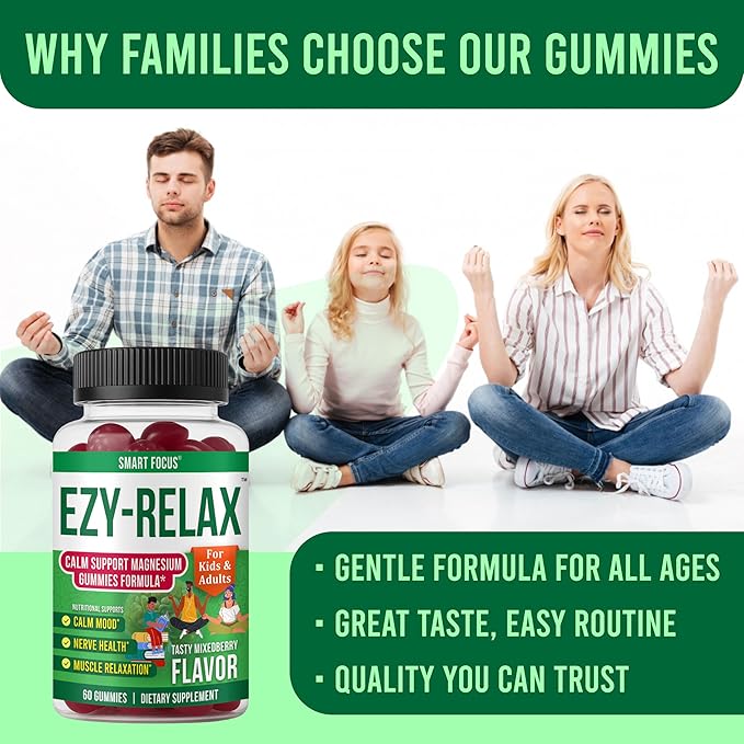 Ezy-Relax Magnesium Gummies for Kids Teen Vitamins – Magnesium Supplements for Men and Women – Calm Gummies for Relax Support – Kids Magnesium Childrens Vitamins – 60 Count