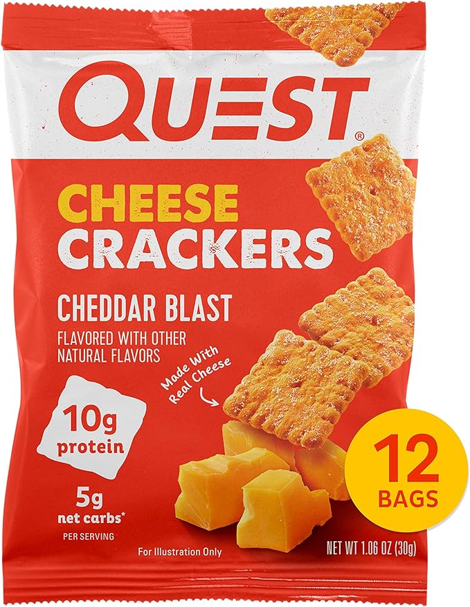 Quest Nutrition Mini Chocolate Chip Cookie Dough Protein Bars High Protein Low Carb &amp Cheese Crackers Cheddar Blast High Protein Low Carb Made with Real Cheese