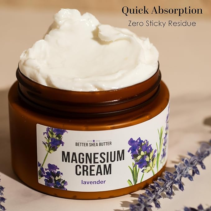 Better Shea Butter Magnesium Cream | Lavender | Relieves Leg Cramps and Muscle Tension | Night Lotion for Pregnancy Kids and Baby | Handcrafted with Organic Ingredients