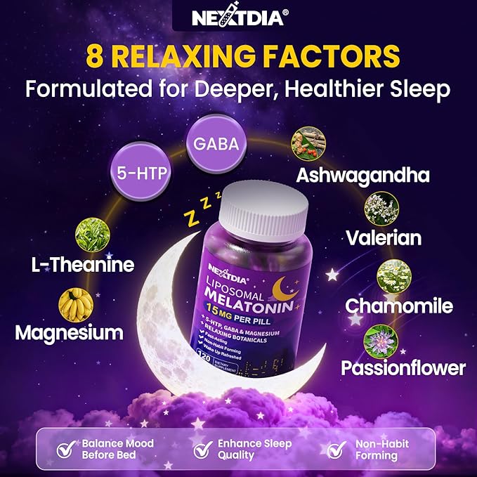 Liposomal Melatonin 30mg 15mg Extended Release Pills with Magnesium Bisglycinate GABA 5-HTP Ashwagandha &amp L-Theanine - Sleep Aids Supplement for Adults Melatonin Time Release Softgels - 240ct