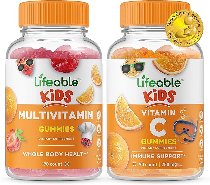 Lifeable Multivitamin Kids + Vitamin C Kids Gummies Bundle - Great Tasting Vitamin Supplement Gluten Free GMO Free Chewable Gummy
