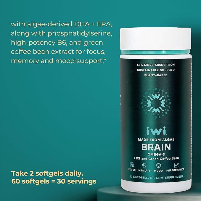 iwi Omega-3 Sport &amp Brain Omega-3 Bundle 30 Servings Vegan Plant-Based Algae Omega 3 with EPA + DHA Krill &amp Fish Oil Alternative No Fishy Aftertaste