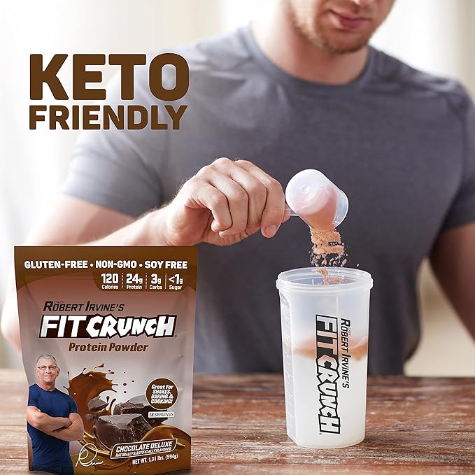 FITCRUNCH Tri-Blend Whey Protein Keto Friendly Low Calories High Protein Gluten Free Soy Free (18 Servings Chocolate Deluxe)