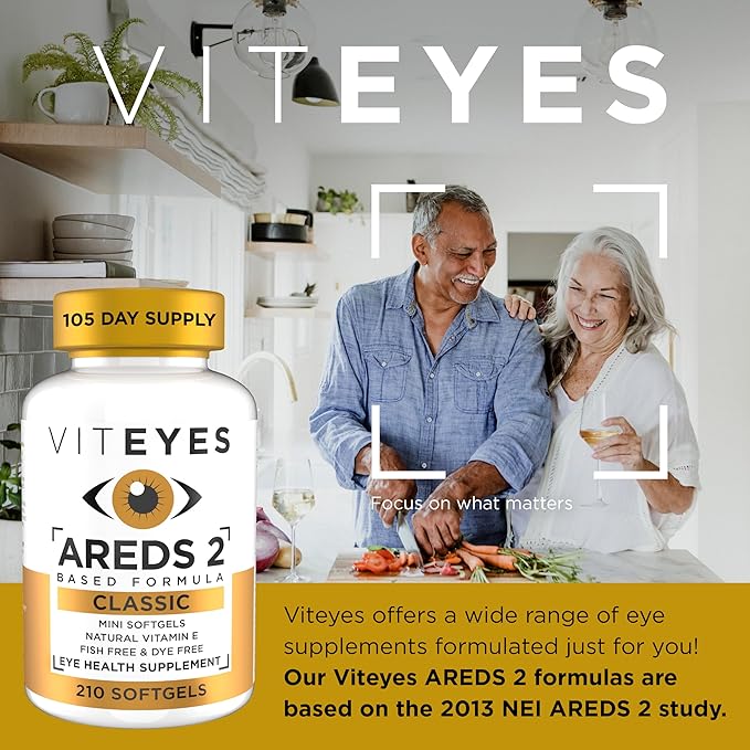 Viteyes AREDS 2 Classic Macular Health Formula Softgels Eye Health Vitamin to Support a Healthy Macula Lower Zinc Eye Vitamins Macular Vitamins Beta-Carotene Free 210 Softgels…