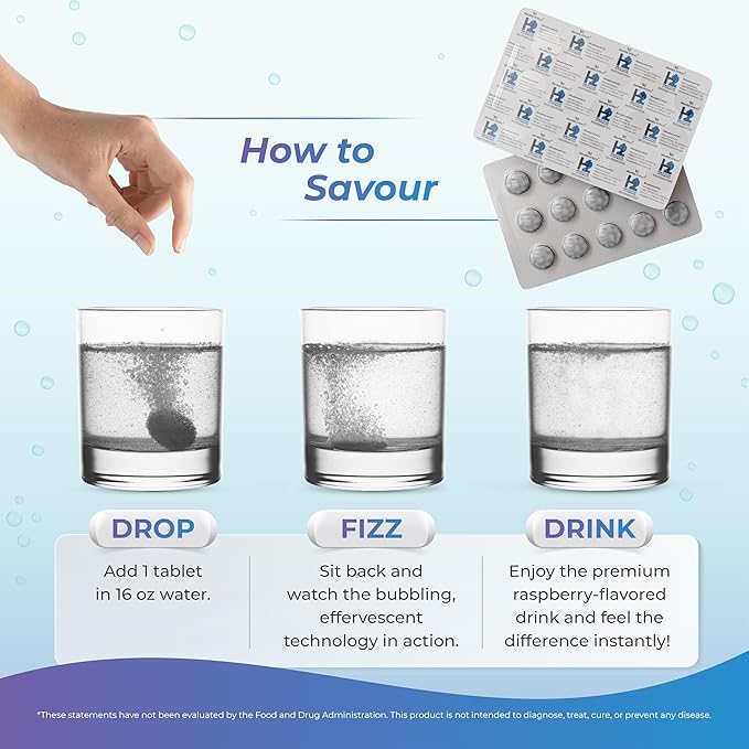 Wellness Extract H2 Molecular Hydrogen Water Tablets with effervescent Technology for Healthy Hydration Optimal Energy and Metabolism Support 8 PPM. (30 Raspberry)