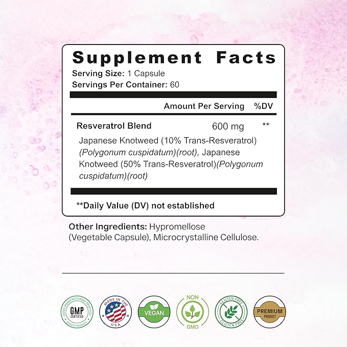 ETRNL Longevity Resveratrol 600mg - 60 Capsules - Premium Japanese Knotweed Extract with Natural Polyphenols - Daily Antioxidant Supplement - Vegan Non-GMO Gluten-Free - Made in USA