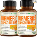 Ginkgo Biloba and Turmeric Curcumin Supplement w/Black Pepper &amp Organic Tumeric – Natural Turmeric Supplement for Focus Memory Joint &amp Brain Health – Vegan Ginko Biloba Capsules w/Curcuma –