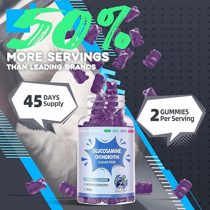 Glucosamine Chondroitin Gummies with MSM &amp Elderberry Extra Strength - Joint Support Antioxidant Immune Support Supplement for Adults Men &amp Women.180 Orange Gummies - 2pack