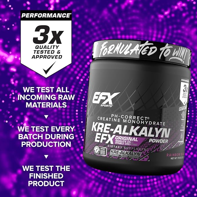 EFX Sports Kre-Alkalyn EFX Powder | pH Correct Creatine Monohydrate Powder Supplement | Strength Muscle Growth &amp Performance | 110 Servings (Rainbow Blast)