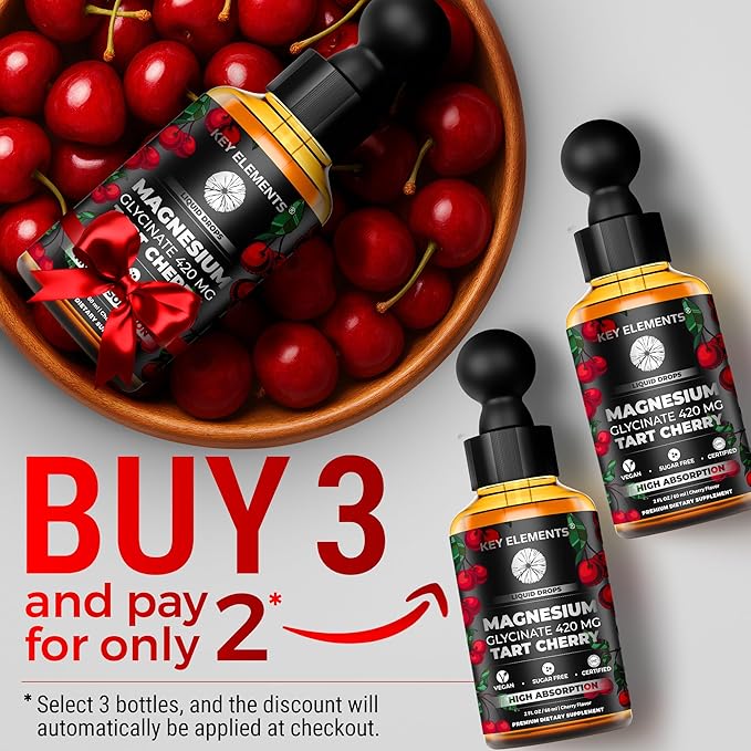 Liquid Magnesium Glycinate 420 Mg with Natural Tart Cherry Extract | Magnesium Glycinate Drops Supplement for Sleep Mood &amp Mobility Support | Tart Cherry Extract