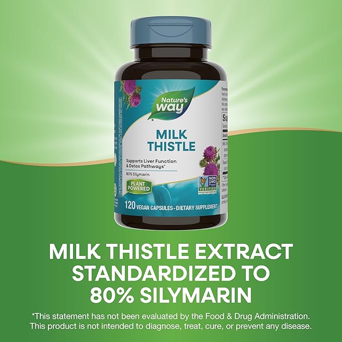 Nature's Way Standardized Milk Thistle 80% Silymarin per serving TRU-ID Certified Non-GMO Project Verified Vegetarian 120 Vegetarian Capsules Pack of 2