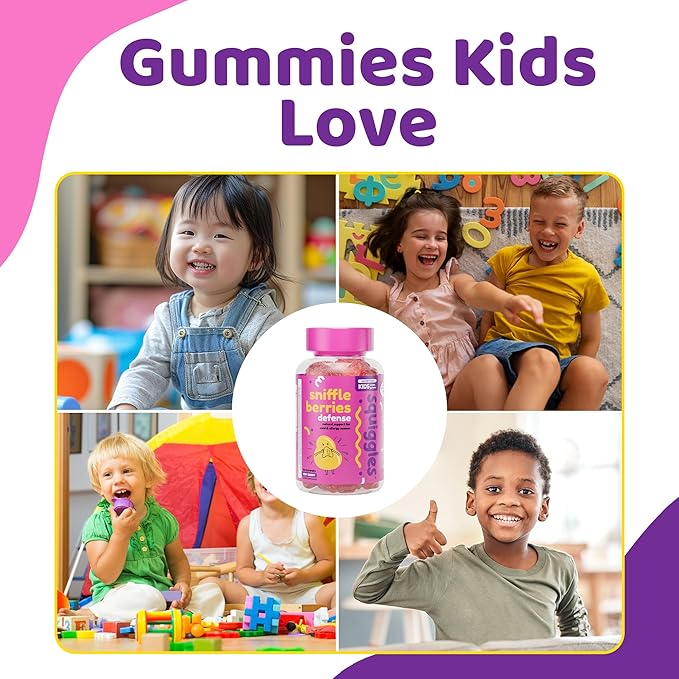 Squiggles Sniffle Berries Elderberry Gummies with Bee Propolis &amp Echinacea Kids Immune Booster Propolis Gummies for Health Toddler Vitamins for Immune Support Tasty Chewy Gummy (100 Count)
