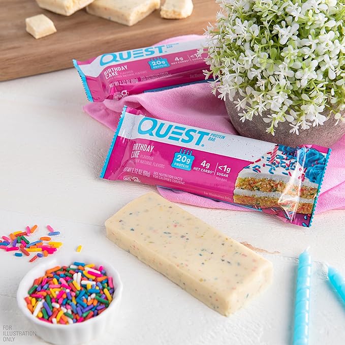 Quest Nutrition Birthday Cake Protein Bars 20g Protein 1g Sugar 4g Net Carbs Gluten Free Keto Friendly 12 Count