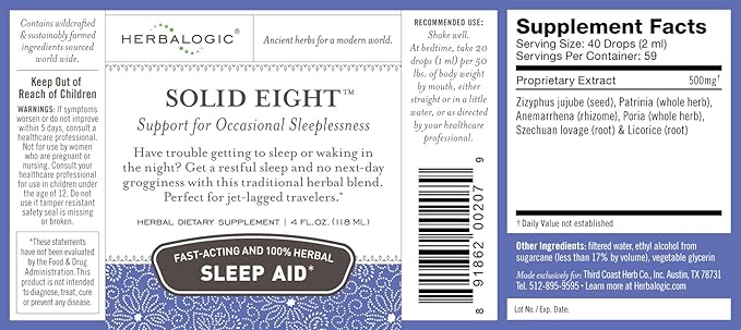 Herbalogic - Solid Eight Liquid Herb Drops - Fast Acting Herbal Sleep Aid - Promotes Restful Recuperative Sleep Without Next-Day Grogginess - 4 Fl Oz