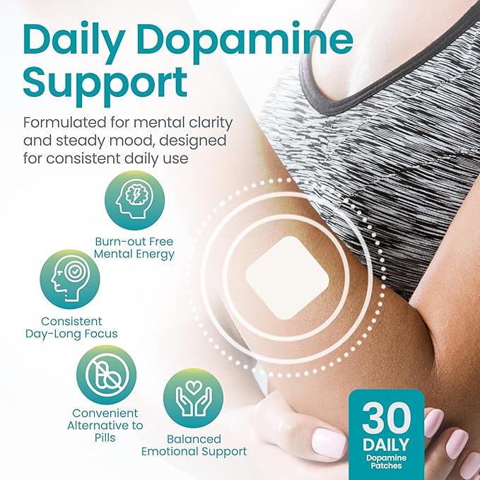Dopamine Patch – Daily Mood Focus &amp Motivation Support with Adaptogens &amp Nootropics – Non-Stimulant Transdermal Patch for Mental Clarity &amp Emotional Balance