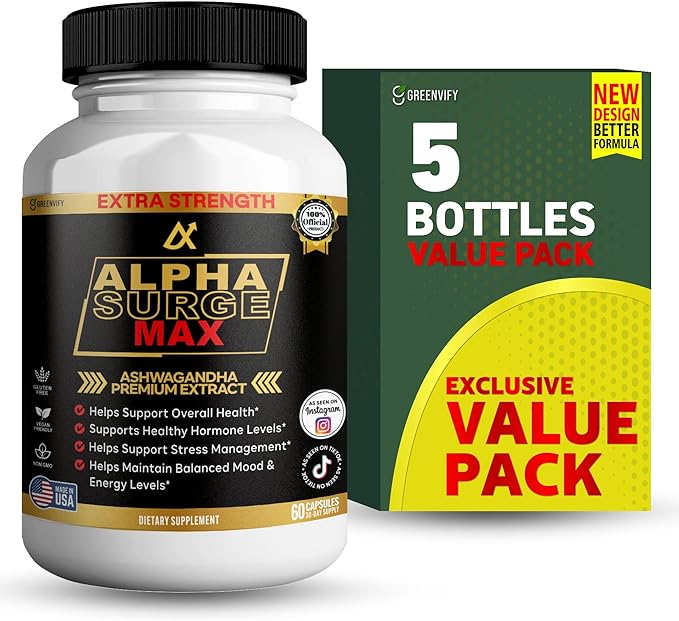 Alpha Surge Max Organic Ashwagandha Black Pepper Extract 60 Capsules Extra Strength Dietary Supplement (5)