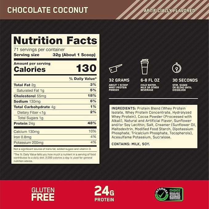 Optimum Nutrition Gold Standard 100% Whey Protein Powder Chocolate Coconut 5 Pound (Packaging May Vary)