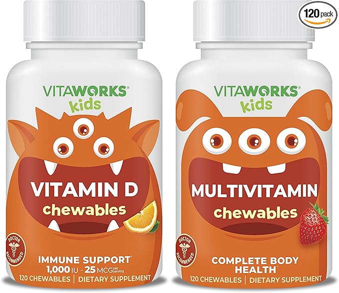 Kids Vitamin D3 1000 IU Chewables + Multivitamin Chewables Bundle