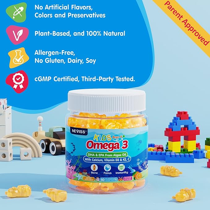 Kids L-Methylfolate Gummies Active 5-MTHF + Methyl B12 Vitamin B6 B2 Choline Vegan Omega 3 DHA &amp EPA + Kids Omega 3 Gummies + Calcium 400mg + Vitamin D3 K2 + C Omega-3 DHA &amp EPA Suppleme