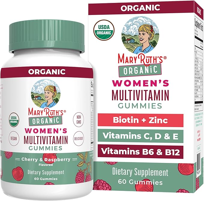 MARYRUTH'S Multivitamin Gummies for Women Ages 14+ | Immune Support | Hair &amp Skin Health | Reproductive Health | Vitamin A C D E B6 B12 Biotin Zinc Iodine | Organic | Vegan | Non-GMO | 60 Count