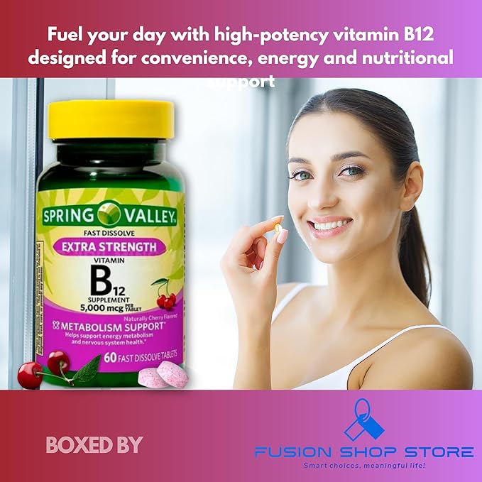 B12 Fast Dissolve 5000mcg- Vitamins Cherry Flavor 60 Tablets (Pack of 1) Boxed by Fusion Shop Store