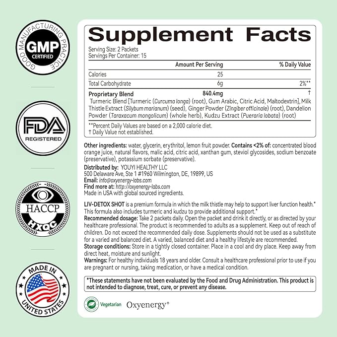 OxyEnergy Liver Cleanse Detox &amp Repair Organic Milk Thistle Liver Detox Supplement with Turmeric Dandelion Pueraria Support Liver Health &amp Digestion Non-GMO Vegetarian Gluten-Free 30 P