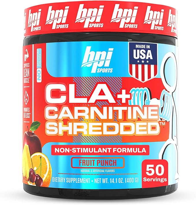 BPI Sports CLA + Carnitine Shredded - Convert Fat Cells Into Energy and Supports Lean Muscle Boost Metabolism - Non-Stimulant L-Carnitine Supplement - Fruit Punch (14.1 oz. / 50 Servings)