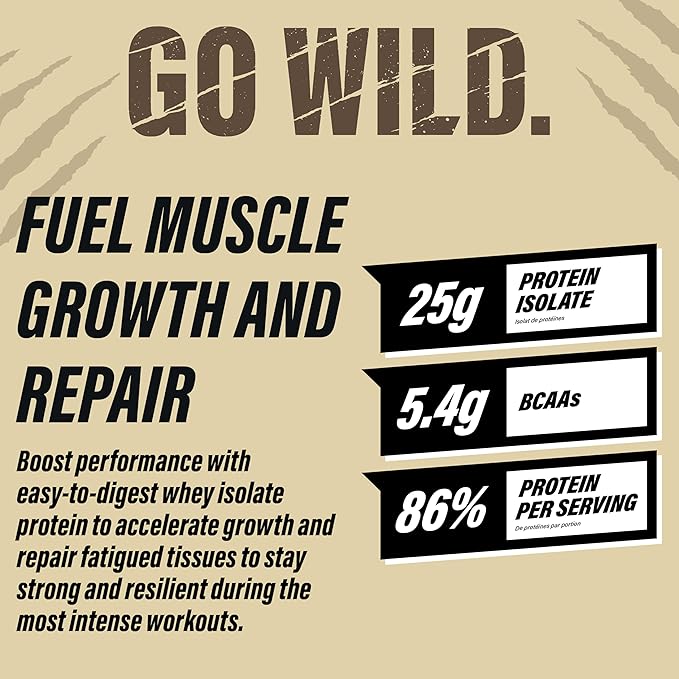 Grizzly Whey Isolate 25g Protein Powder Vanilla Protein Shake - 5.5g BCAAs for Growth &amp Muscle Recovery - 89% Whey Protein Per Serving - Post Workout Muscle Builder for Men &amp Women - 28 Servi
