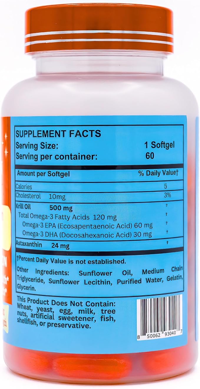 Nikoni Liposomal Astaxanthin 24mg with Kril Oil 500mg Supplement 60 softgels