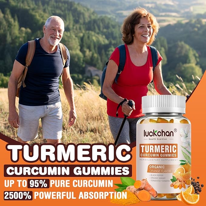 Turmeric and Ginger Gummies (2 Pack) - Turmeric Curcumin with Black Pepper &amp Ginger Supplements for Immune Support Healthy Skin - Vegan Turmeric Gummies for Adults - Gluten Free Low Sugar