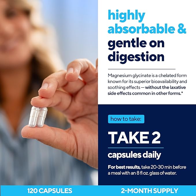 Magnesium Glycinate 200mg - USA Made Highly Absorbed Non-GMO Magnesium for Relaxation Deep Sleep Bones &amp Heart - 200mg per Serving 120 Vegan Capsules