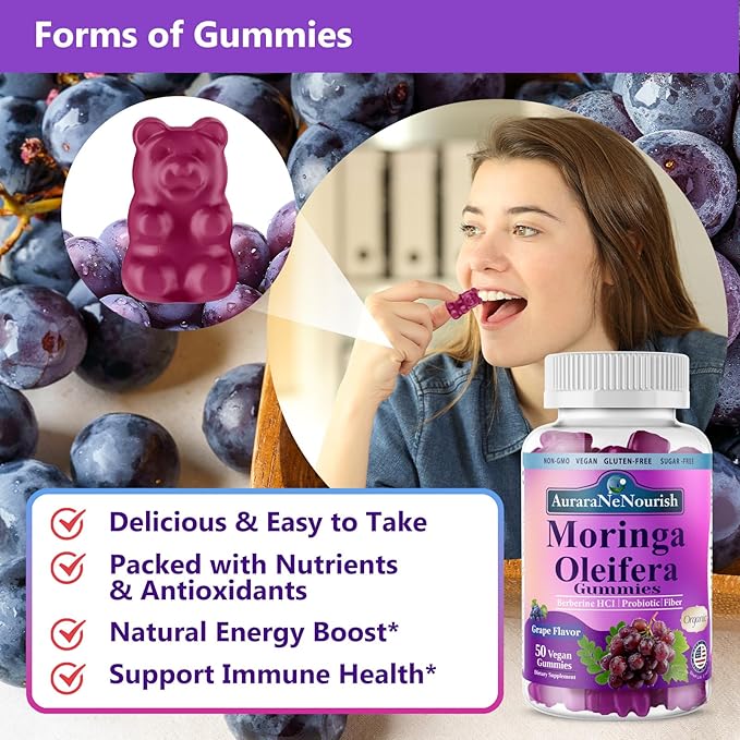 2 Pack Multi Collagen Peptides Gummies + Moringa Gummies Vegan Non GMO Sugar Free