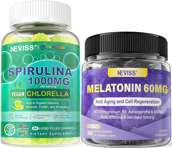 NEVISS Melatonin Organic Spirulina &amp Chlorella Gummies 3Pack