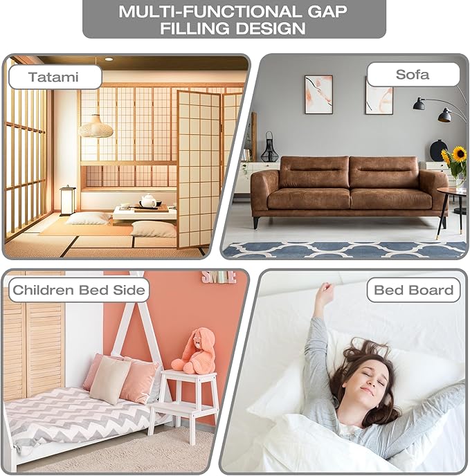 Twin Bed Wedge Pillow Headboard &amp Mattress Gap Filler Long Triangle Edge Corner Pillows 10x6x76in Dense Foam White with Pockets – Prevents Pillow/Toy Drops Bed Accessories Home Collection