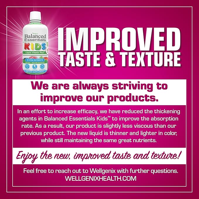 Wellgenix Balanced Essentials Kids Liquid Multivitamin – 94 Nutrients Including Vitamins Minerals &amp Omega Fatty Acids – Mixed Berry Flavor – 16 fl oz