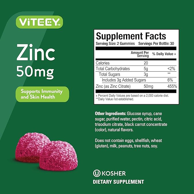 VITEEY Zinc Gummies for Men and Women - Zinc Supplements 50mg - Immune Boost &amp Skin Health - Vegan Gluten Free - 120 Count